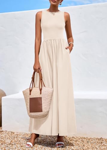 Image of KIRUNDO Summe Sleeveless Maxi Dresses for Women 2026 Spring Wedding Guest A Line Tank Elegant Flowy Beach Long Sundress