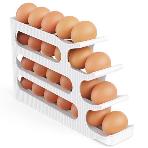 Egg Holder for Fridge, 4 Tiers Auto Rolling Egg Storage