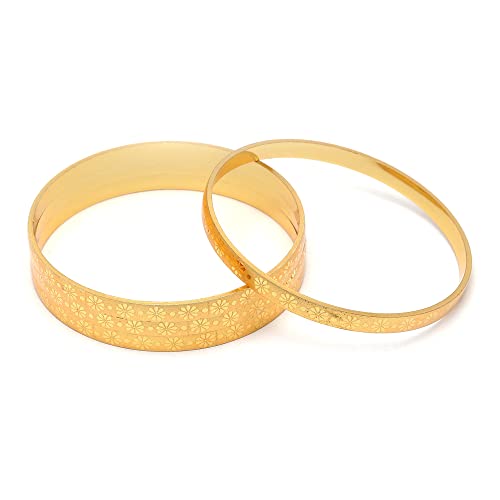 Image of ZENEME Set Of 4 Gold-Plated Textured Handcarfted Classic Bangles For Girls and Women