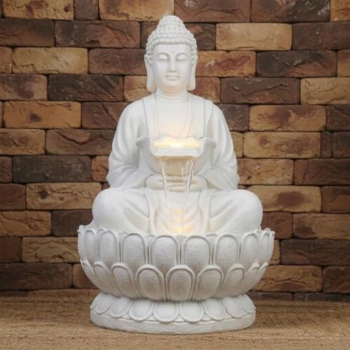 Image of Resin Buddha Statue Decorative Water Fountains for Outdoor Living Room, Office, Garden 4 Feet Large Buddha Fountain, Sitting Pose, Large Big Size (Full White)
