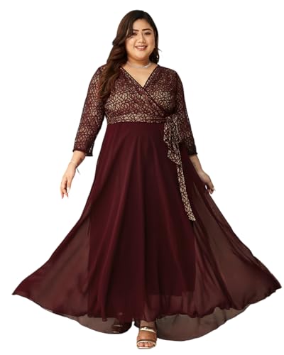 Image of Miss Chase A+ Women's Floral Printed Relaxed Fit V -Neck 3 /4Th Sleeve Georgette Maxi Dress