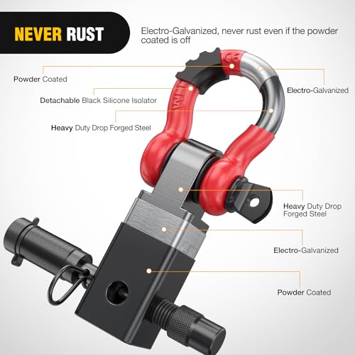 Image of Nilight Anti-Theft Shackle Hitch Receiver 2Inch 45000 LBs Breaking Strength 3 /4 inch Anti-Theft D Ring Shackle 5 /8 inch Trailer Hitch Lock Pin Heavy Duty Solid Towing Kit for Trucks Off Road (Red&Black)