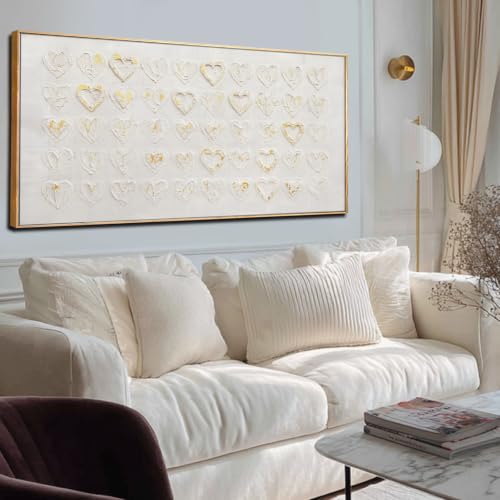 Image of VAYIMDH Metal Heart Wall Art Decor Love Heart Paintings Pictures Gold And White Wall Decor Artwork For Office Bedroom Living Room 24 inchx48 inch