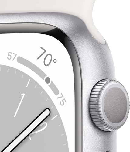 Image of Apple Watch Series 8 [GPS, 41mm] - Silver Aluminum Case with White Sport Band - S /M (Renewed)