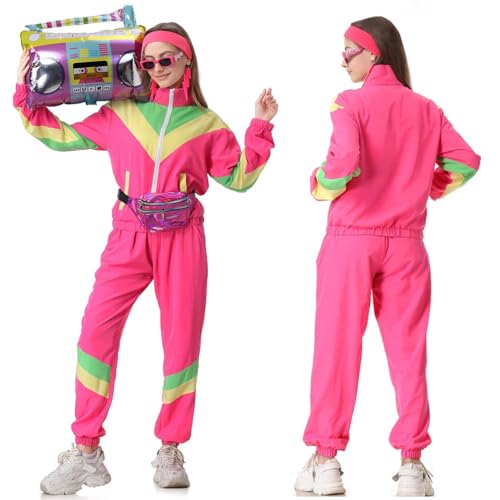 80s Tracksuit for Women Retro Windbreaker Outfit 90s Color Block Sportswear Set with Jacket Sweatpants3