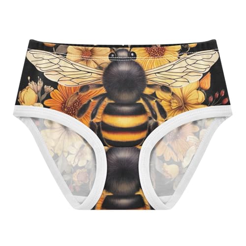 Kids Underwear, Bee Flowers Floral Toddler Panties, Cotton Underwear Girls, 2T–8 Years - Main Image