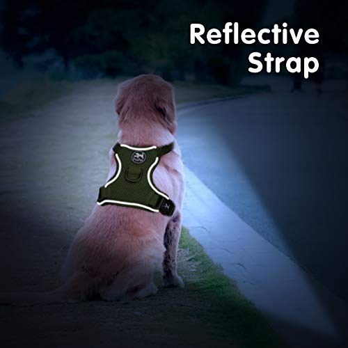 PoyPet Mesh Dog Harness, Reflective Breathable Puppy Vest for Medium Dogs | Lightweight, Soft Air Mesh, Back D-ring, Adjustable, Comfortable Double Padded, No Choke for Daily Walking, M, Military Green - Image 7