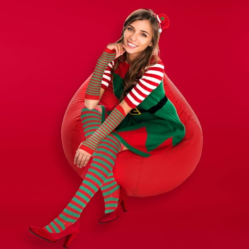 Image of Geyoga Arm Warmers Leg Warmers Striped Thigh High Socks Fingerless Gloves Stockings Christmas Halloween