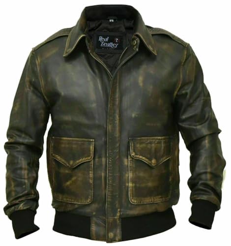 Veste bomber en cuir véritable vieilli marron de qualité supérieure pour homme taille XXL