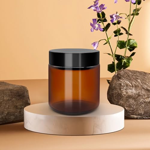 4 oz Amber Glass Jars With Lids(24 pcs),Round Glass Cosmetic Jar With Lid With Inner Liners,4 oz Glass Jars With Lids For Cream, Lotions, Powders and Ointments2