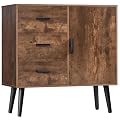 IWELL Mid-Century Storage Cabinet with 3 Large Drawers & 1 Side Cabinet with Adjustable Shelf, 31.5" L Free Standing Sideboard, Cupboard, Drawer Dresser, TV Console Stand for Living Room Rustic Brown
