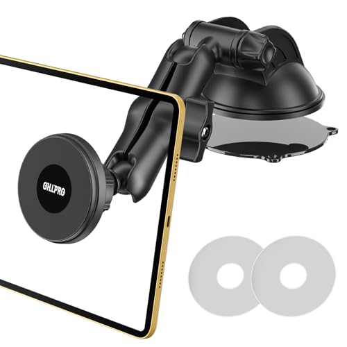 OHLPRO Support Tablette Voiture Magnétique, Support iPad Pare-Brise Tableau de Bord Bras Réglable à 3 Joints Sphériques 360°+Ventouse à Vide Porte...
