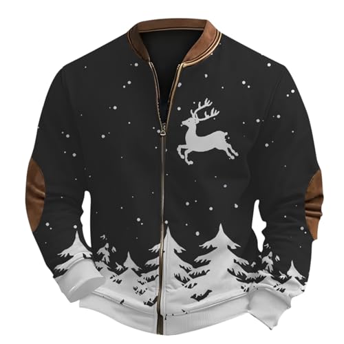 Suéteres de Navidad para hombre con estampado 3D con cremallera completa, manga larga, sudadera de invierno cómoda, holgada, casual, novedosa, divertida, 01#_negro, S
