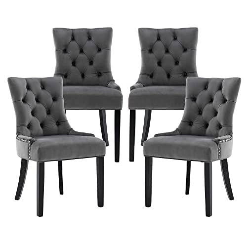 Mid Century Modern Dining Room Chairs Set of 4 Velvet Accent Chairs Upholstered Parsons Chair Side Host Chair for Kitchen/Living Room/Bedroom, Cream