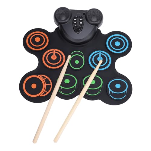 Electronic Drum Set, 10 Practice Pads 7 Tone 10 Rhythms Roll Up Drum Drum Pad Electronic Drum Practice Pad with Dual Speakers, Folding Roll Up Drum Pad for Kids