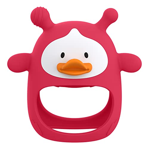 Image of Teething Toys for Babies 0-6 Months, Never Drop Silicone Baby Teether, Hand Pacifier for Sucking Babies, Soothing Pain Relief, Best Chew Toy for Teething Baby, Teething Mitten for New Born - Red