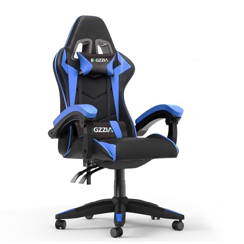 Racingreat Gaming-Stuhl, Gamer Stuhl Mit Kopfstütze und Lendenwirbelstütze, Höhen-und 90°–135° Neigungsverstellung, 130 kg Belastbarkeit, Ergonomischer Gaming Chair für Gaming Büro (Schwarz Blau)