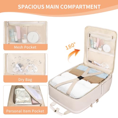 BERTASCHE Travel Backpack for Women with 15.6 inch Laptop Sleeve, 35L Carry On Backpack Flight Approved, Personal Item Travel Bag for Work Business Trip Weekender Expandable Casual Daypack, Beige3