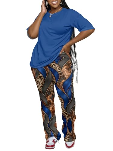 ZCC 2 Piece Sets for Women Leopard Print Top and Pants Casual Outfit Summer Lounge Wear