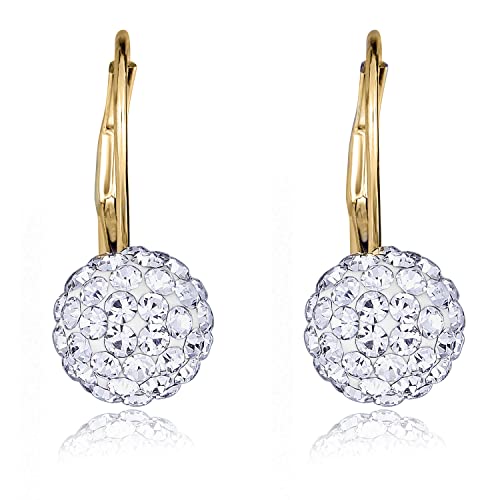 Image of AVORA 10K Yellow Gold Crystal Ball Lever-back Drop Earrings