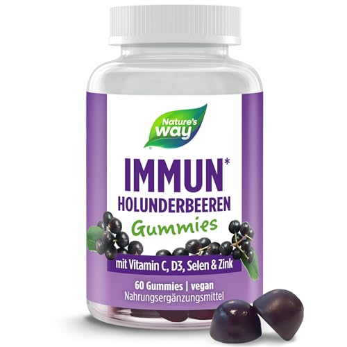 Immun Komplex Gummies zum Immunsystem stärken I 4in1 Immunformel für Erwachsene mit Vitamin C Zink Vitamin D3 und Selen I Holunderbeeren Geschmack I vegan ohne künstliche Süße & Farbstoffe I 60 Stück