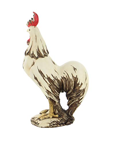 Deco 79 Farmhouse Polystone Rooster Garden Sculpture, 10" X 6" X 15", White #TOP4