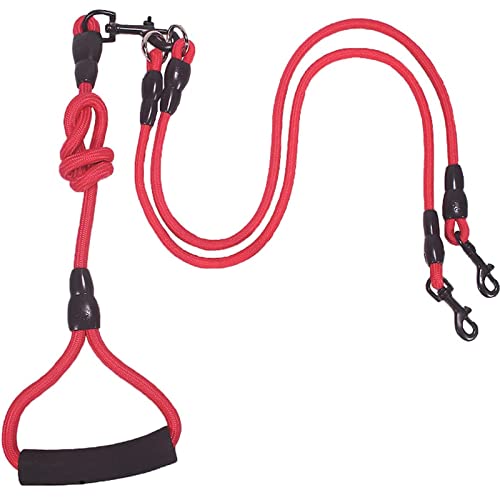 Correa Doble para Perros, Correa Perro Doble Poliéster, Ajustable Correas Dobles Correa de Perro, Correa de Fuerte de Perro Resist Ajustable para Perros Grandes y Medianos Pequeños(Rojo) Cover