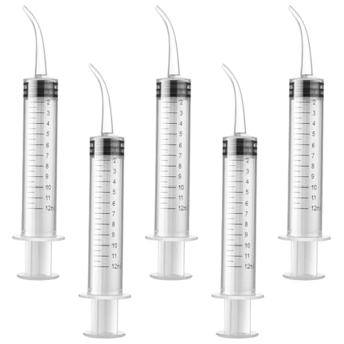 JEYORZY 5 Piezas Jeringa Dental, Jeringa Riego Dental, Jeringa Graduada Desechable 12 Ml, Jeringa de Riego Dental con Punta Curvada para el Cuidado Dental, Alimentación de Mascotas, Laboratorio