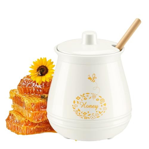 Wozzies 300 ml Honigtöpfe Keramik, Honiggläser mit Löffel, Honigglas für die Lagerung und Verteilung von Marmelade und Ahornsirup