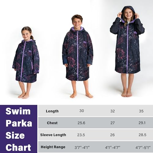 Image of Catalonia Waterproof Kids Swim Parka with Hood, Sherpa Lined Swim Coat with Inner Pocket & Write-On Name Tag