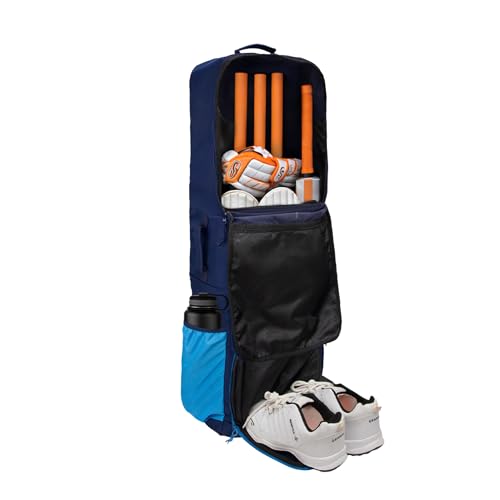 Image of WHACKK Cricket Bag| Spacious Capacity|Lightweight|Dual Bottle Holders|Front Pockets for Easy Organization|Durable Cricket Kit Bag (Blue Orange)