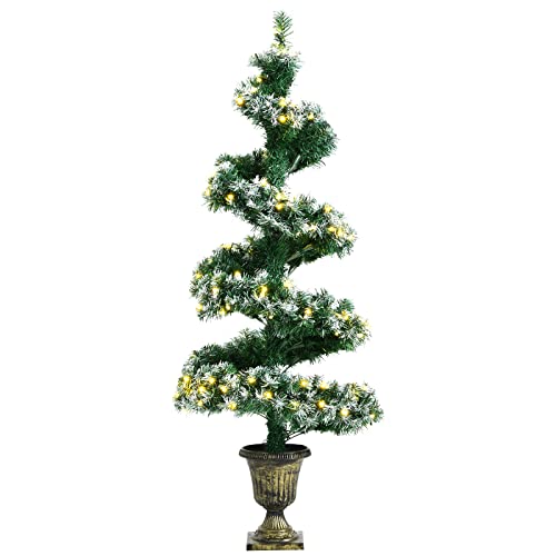 Goplus Pre-Lit Spiral Christmas Tree For Entrances, 4Ft Snowy Xmas Tree With 150 Led Lights, Pvc Branch Tips, Retro Urn Base, Potted Faux Plant Artificial Topiary Tree For Indoor Decoration #TOP14