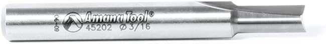 Amana Tool - 45202 Solid Carbide Cutting Edge Straight Plunge CNC Router Bit for Wood High Production 3/16 Dia x 7/16 x 1/4 Inch Shank