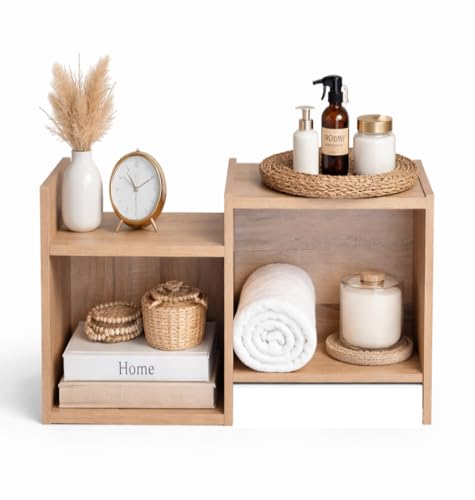 Image of 2 Cube Storage Organizer Wooden Bookshelf, 2 Cube Shelf Bookcase, Small Bookshelf Storage Organizer, 2 Cube Storage Shelf for Bedroom, Small Bookshelf for Living Room and Office (Natural, 2 Tier)