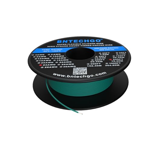 Fil de silicone 24 AWG câble cuivre étamé 40 brins 250 Pieds Bntechgo vert