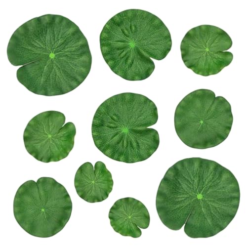 SYEYCW 10 Stück Künstliche Teichpflanzen, Schwimmende Seerosenblätter Kunststoff Teich Ornamente, 5 Größen Realistische Seerosenblätter, für Haus Garten Teiche Pool Aquarium Landschaft Dekoration