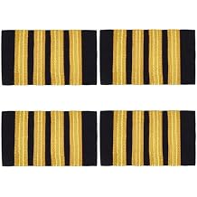 2 Pairs Gold Four Strips Shoulder Epaulets Professional Uniform Bars Airline Pilot Epaulet Rectangle Silk Aviation Epaulette for Women Men Pilots Insignia Sliders Cosplay Costumes Supply
