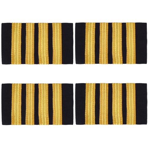 CABODYALS 2 Pairs Gold Four Strips Shoulder Epaulets Professional Uniform Bars Airline Pilot Epaulet Rectangle Silk Aviation Epaulette for Women Men Pilots Insignia Sliders Cosplay Costumes Supply