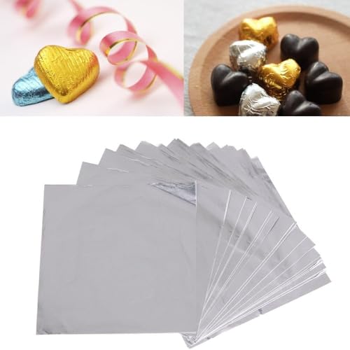 Image of CAKE DECOR Aluminum Cut Foil Chocolate Wrapper - Silver 8cm x 8cm / 3.15 x 3.15 inches - 200pcs, Perfect for Candy & Dessert Wrapping