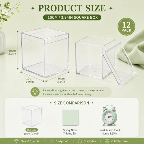 Image of Juexica 12 Pcs Clear Acrylic Boxes with Lid,Square,4 x 4 x 4 | Clear Plastic Boxes with Lids for Organizing and Displaying Jewelry, Candy, Crystals, Crafts, Party Favors and Collectibles