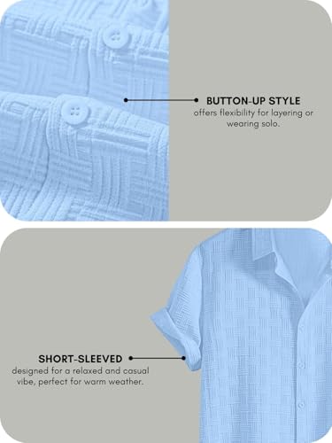 Image of Leriya Fashion Men's Formal Button Down Shirt - Slim Fit Office Wear Shirt for Men | Textured Short Sleeve Polycotton | Business & Meeting Ready (Available in Plus Size)