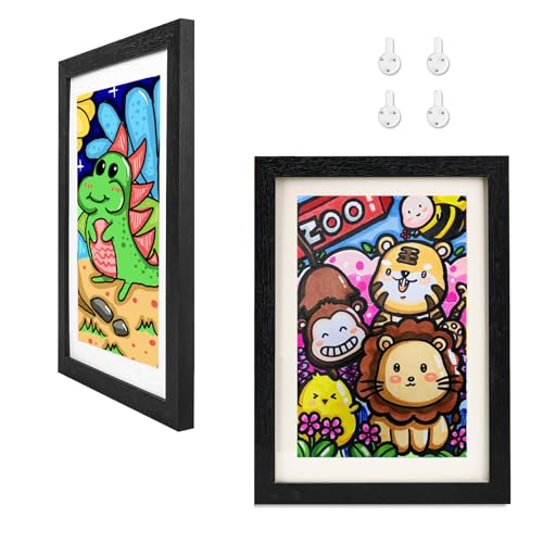 Cainor Houten Fotolijst Kinderen Tekening A4 Pack van 2,36 × 25 Front Opening Picture Frame Meerdere Foto's van Kinderen Kunst Fotolijst Plaats op Foto Muur of op Tafel Zwart