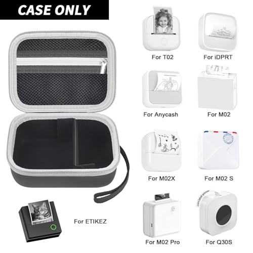 Image of Case Compatible with Phomemo M02 / T02 / M02S / M02 pro / Q30S / M02X Inkless Sticker Photo Printer. Mini Portable Printer Storage Carrying Holder for Label Maker, Thermal Paper, USB Cable (Box Only)-Black