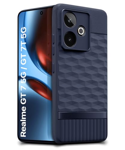 Image of WOW IMAGINE Back Cover for Realme GT 7 5G | Realme GT 7T 5G with Hexa Cube Design | Ultra Slim Soft Rubberised Case | Inner Velvet Fabric | Matte Silicone Mobile Case | Camera Protection - Blue
