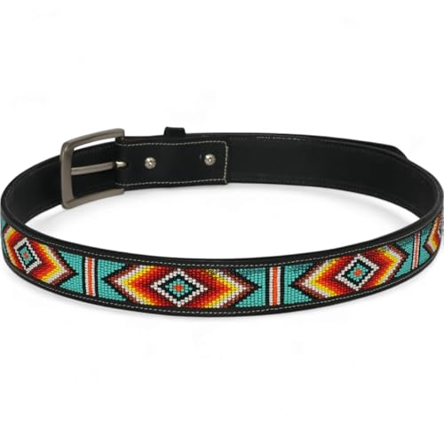 Handmade Western Rodeo Heavy Duty Beaded Full-Grain Unisex Leather Gift Belt.4