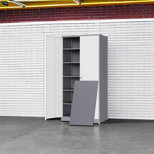 Image of Yizosh Metal Storage Cabinet with 2 Locking Doors and 5 Adjustable Shelves, 72 inch Garage Storage Cabinet Steel Lockable for Office,Home,Garage