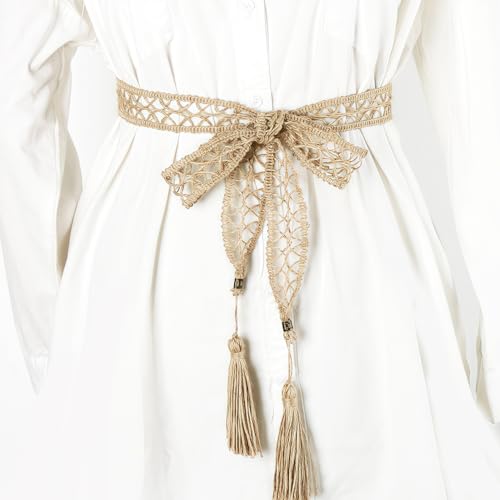 Boho Braided Tassel Belt for Women Western Dress Belts Bohemian Style Hollow Waistband2