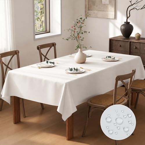 Flgef White Table Cloth 200x140cm Water Resistant Rectangular Table Cloths