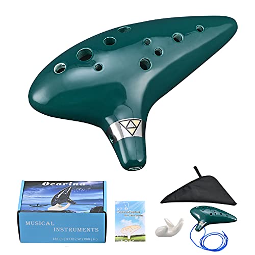 Ocarina - Bolsa de cerámica con 12 agujeros (color verde oscuro)