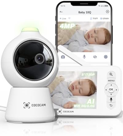 COCOCAM 2K 4MP IA Camara Vigilancia Bebe con 5" Pantalla, 2,4G/5G...